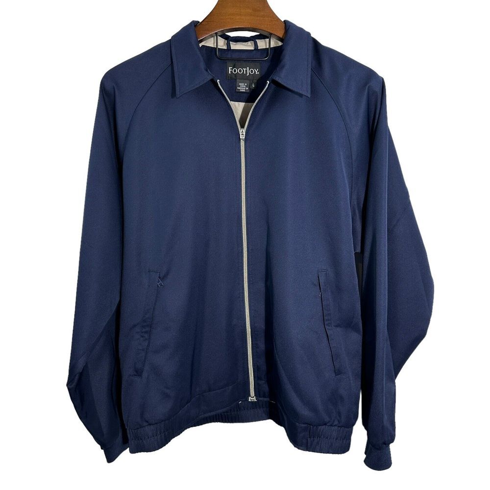 FootJoy FJ Golf Navy Blue Full‎ Zip Long Sleeve Lined Windbreaker Jacket Large